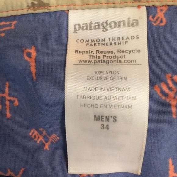 Patagonia Men's Shorts Wavefarer Printed Swim Trunks Size 34 Blue Orange - Picture 4 of 9